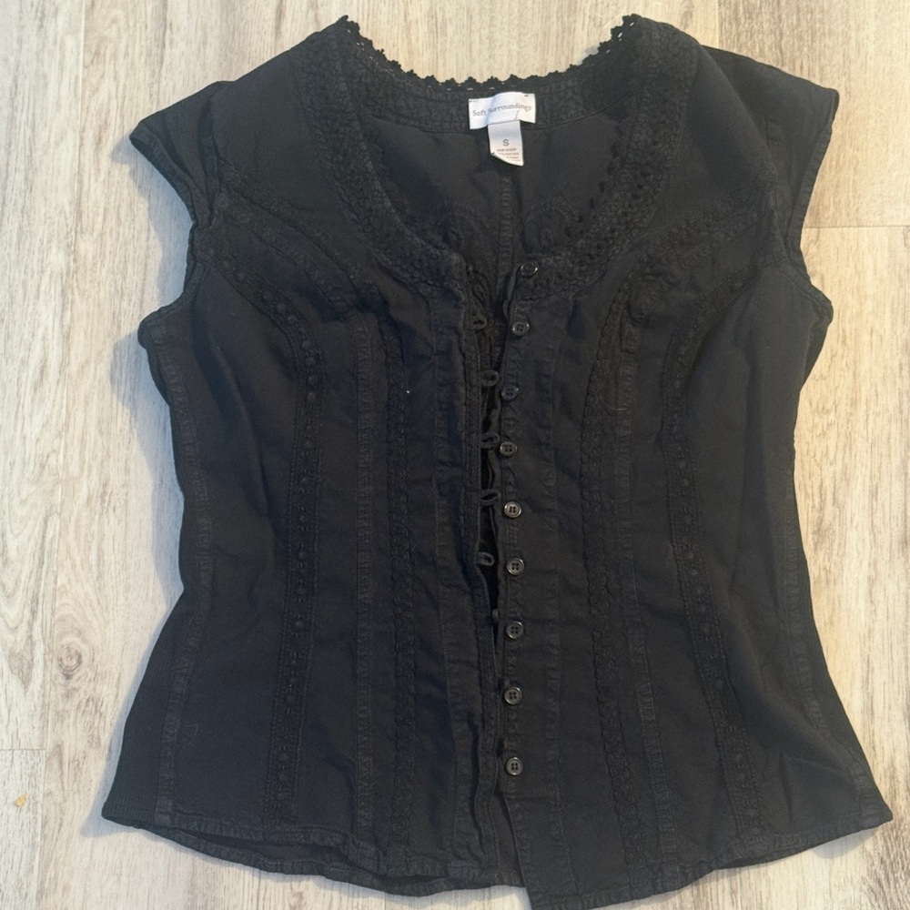 Soft Surroundings Black Button-Up Blouse